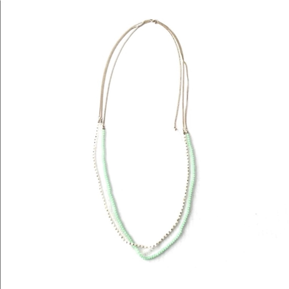 LC 18” Lightweight Gold Green and Clear Necklace